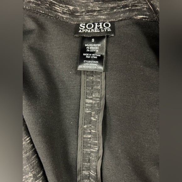 SOHO BLACK AND GRAY ONE BUTTON CLOSURE BLAZER RUCHED THREE QUARTERS SLEEVES S - Picture 7 of 7